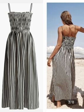 NWT Commense Pinstripe Pockets Black and White Maxi Dress